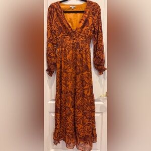 PATRONS OF PEACE Vibrant Orange Floral Maxi Dress Size S